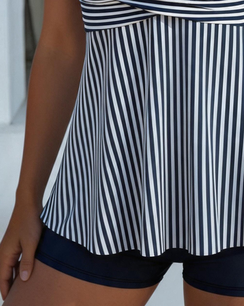 Tankini Rayé Camisole Deux Pièces