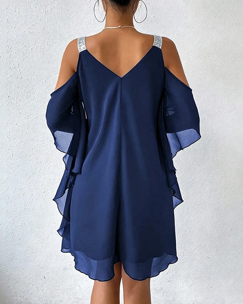 Robe Paillette Épaule Dégagée Unie
