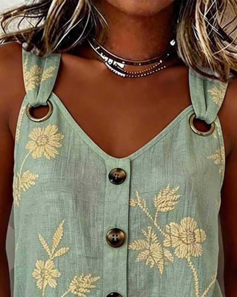 Débardeur Florale Camisole Anneau Métallique
