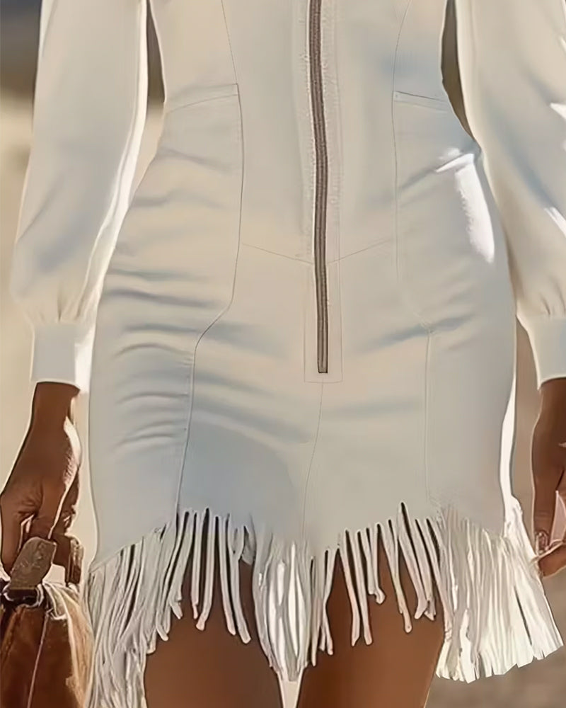 Robe À Col Zippé Et Ourlet À Franges