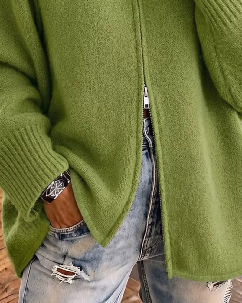 Cardigan Col Montant Fermeture Éclair Uni