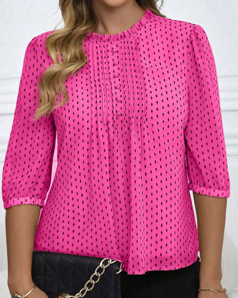 Blouse Volant Garniture Large Polka Dot