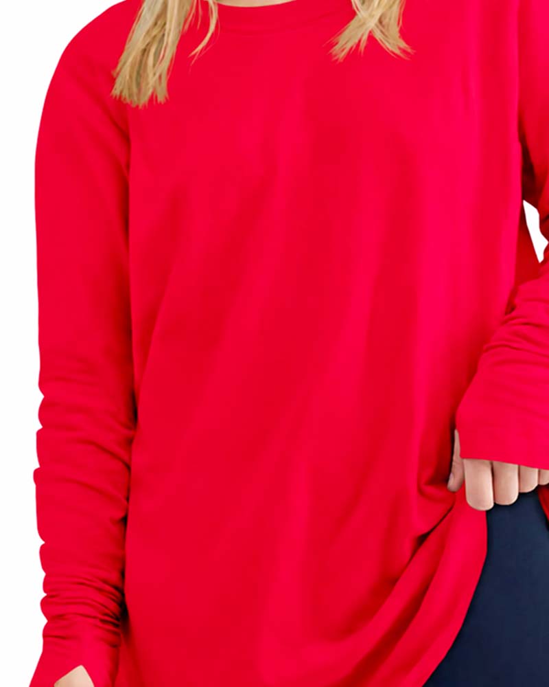 T-Shirt Col Rond Manches Longues Unie Coupe Oversized