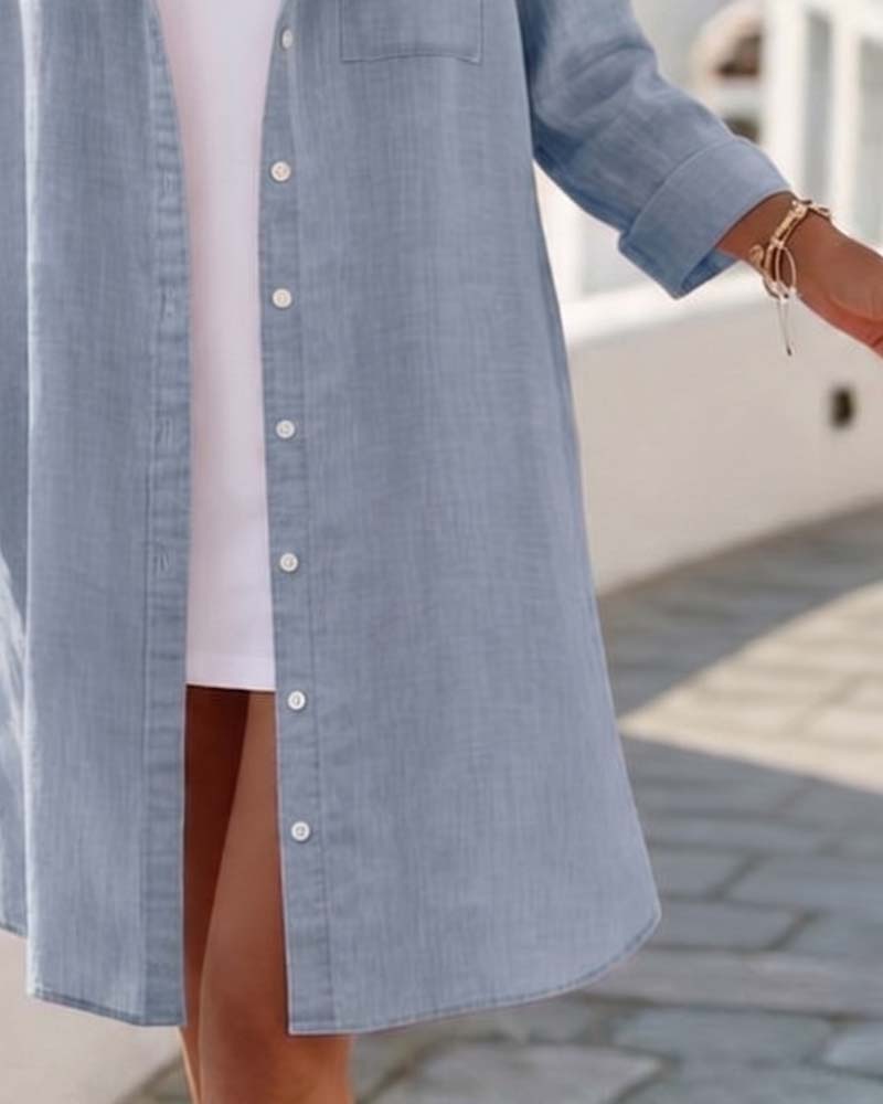Robe Revers Bouton Longue Chemise