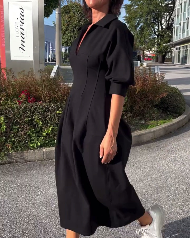 Robe décontractée de couleur unie à revers