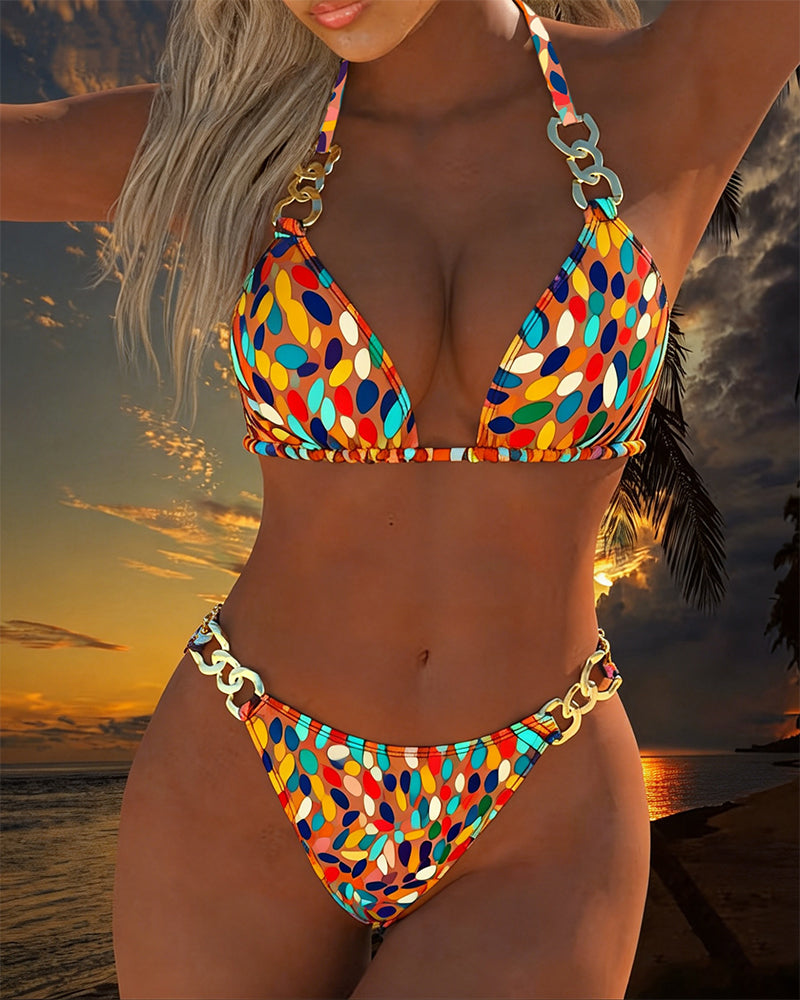 Bikini Design À Boucle Métallique À Pois