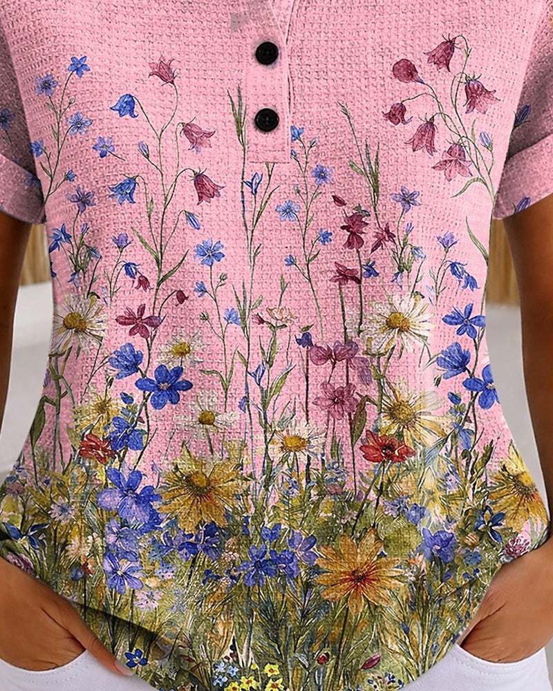 Haut Henley Fleur Sauvage Daisy Gaufré