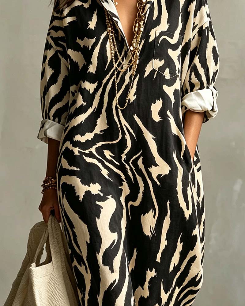 Chemise Robe Imprimé Animal Col Pocket