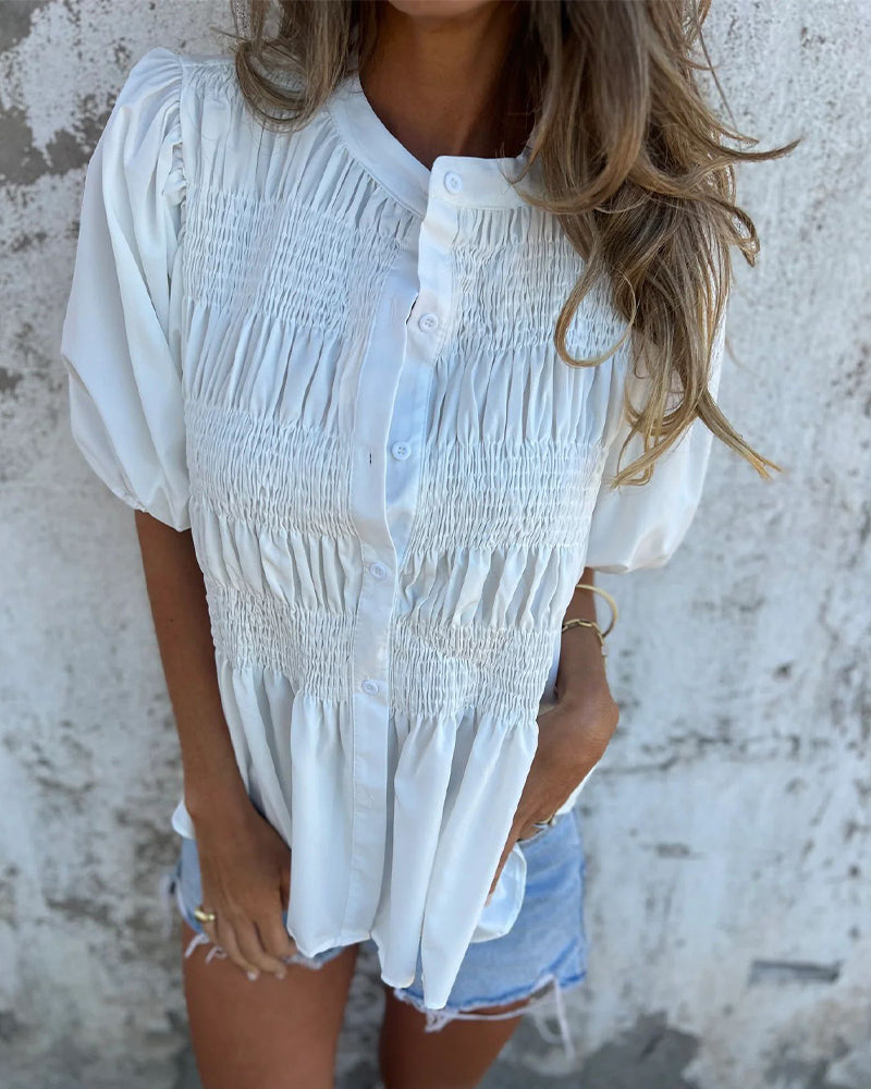 Blouse Mode Décontractée Manches Courtes Uni