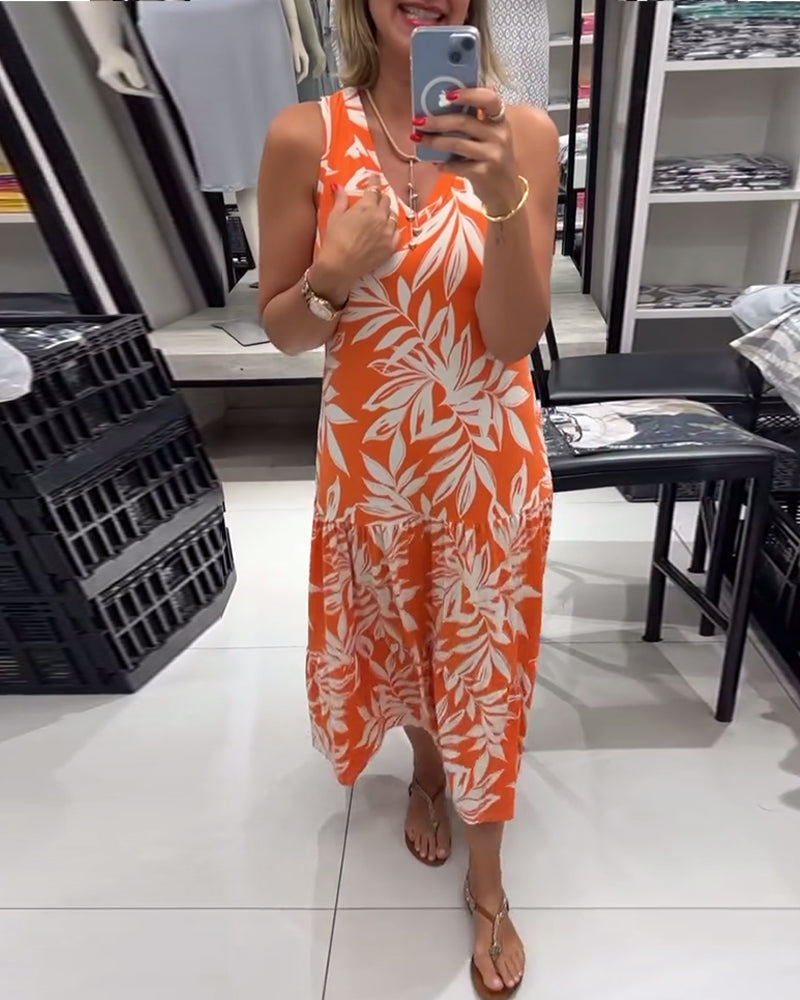 Robe décontractée sans manches à imprimé feuille d'érable