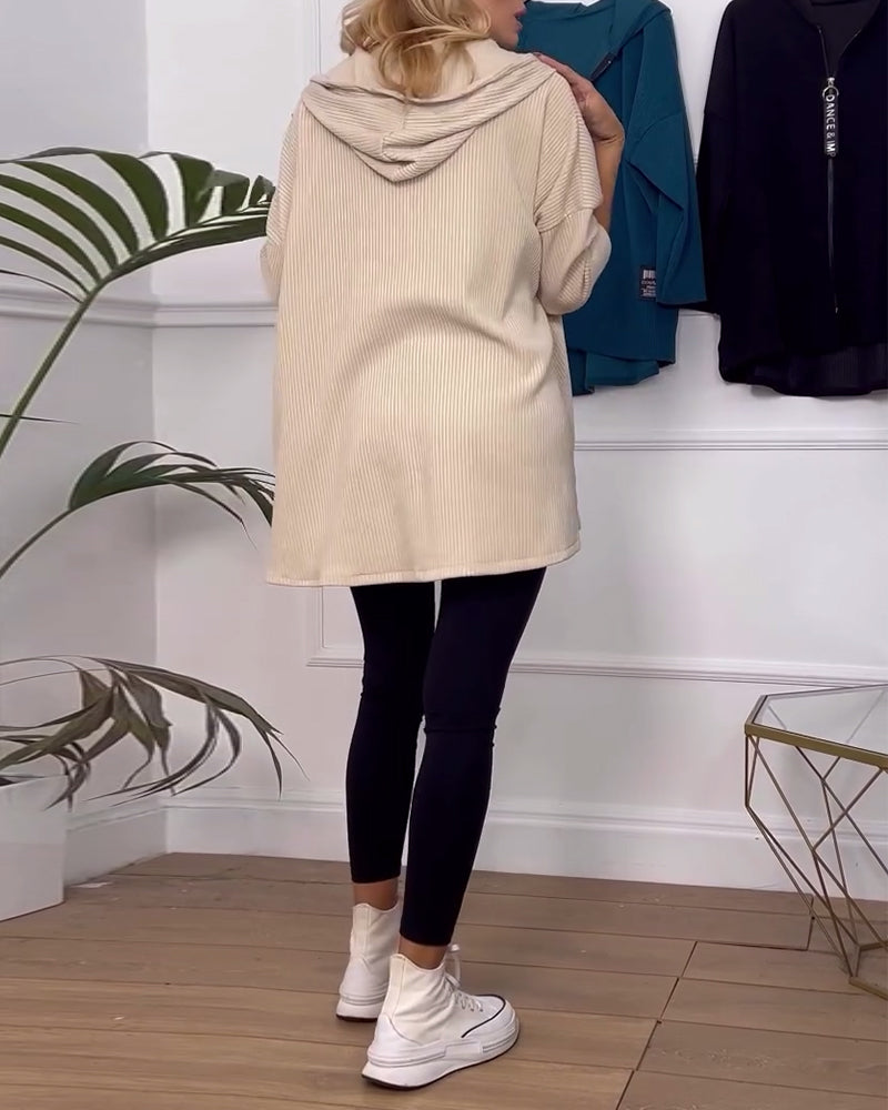 Manteau décontracté à capuche de couleur unie avec fermeture éclair