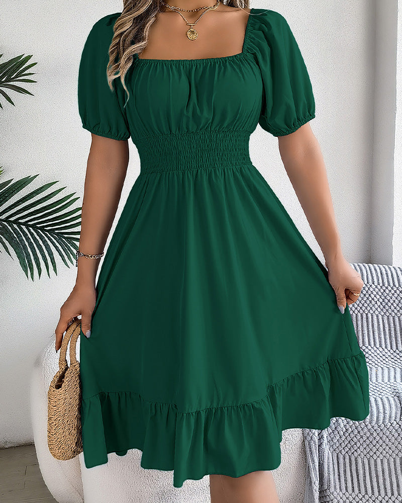 Robe Col Carré Taille Cintrée Volant Ligne A