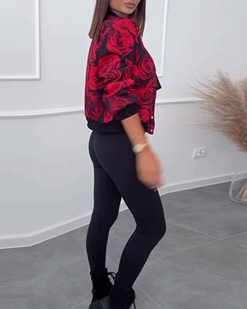 Veste décontractée boutonnée à imprimé rose