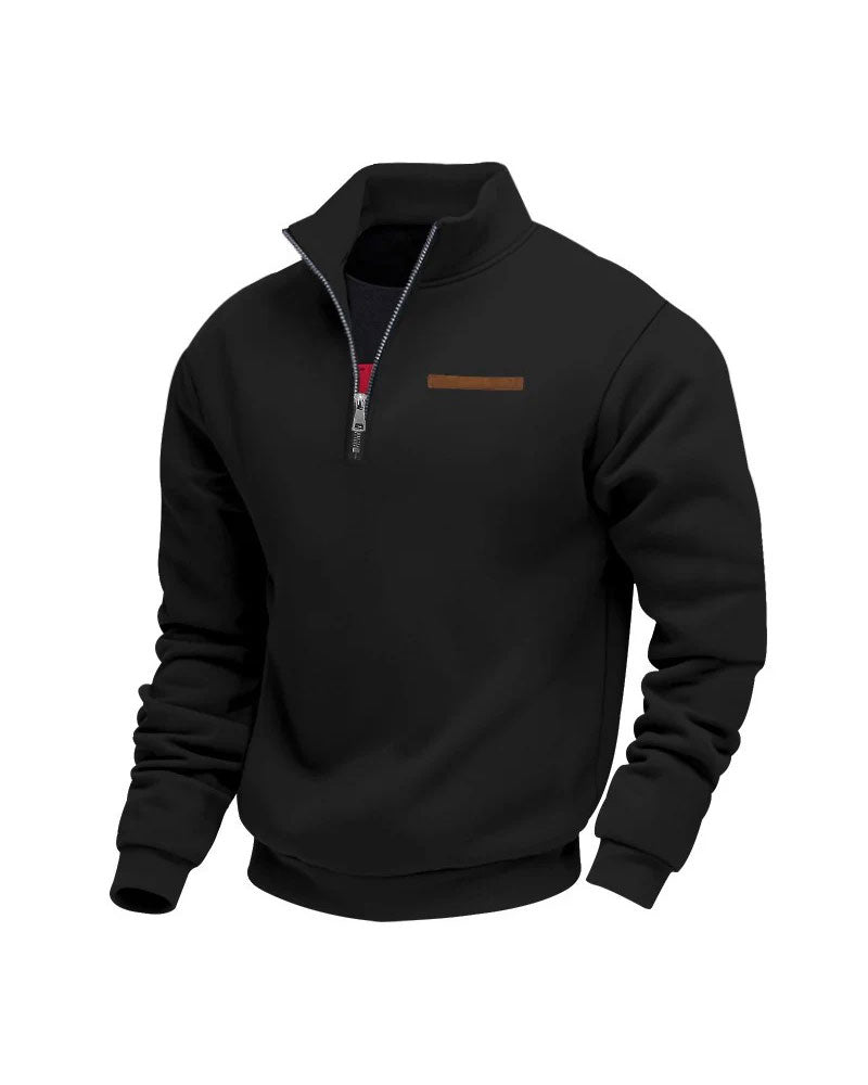 Sweatshirt Couleur Unie Col Montant Fermeture Éclair