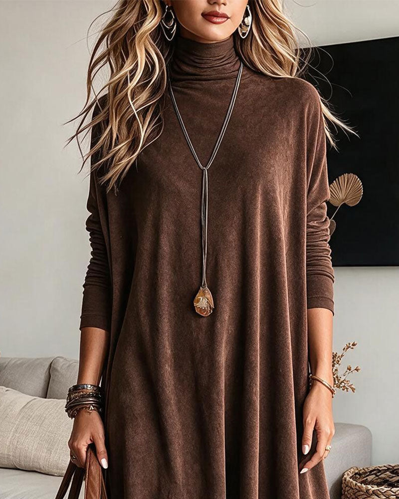Robe Col Haut Loose Ourlet A Dentelle
