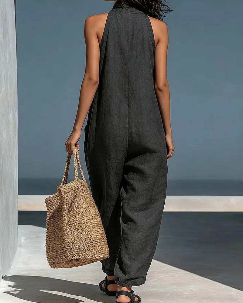 Jumpsuit Halter Col Sans Manches