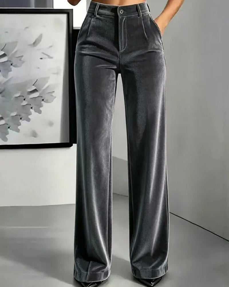 Pantalon Uni Velours Poche Long
