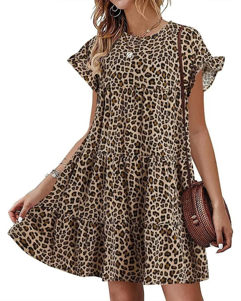 Robe Manche Volant Léopard À Volants