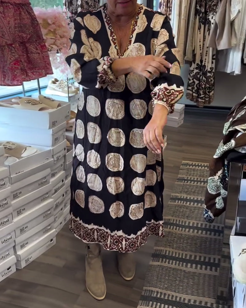 Robe Manches Longues En V Imprimé