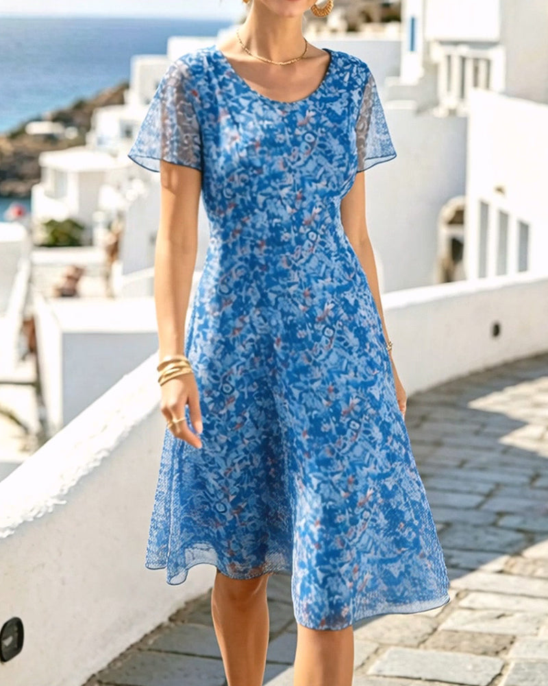 Robe Floral Manche Courte A-Ligne