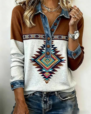 Sweat Imprimé Color-Block À Col Boutonné