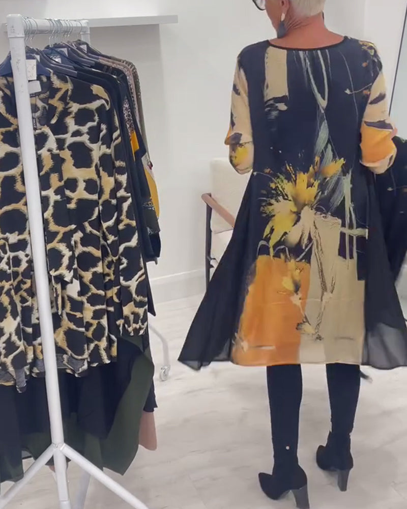 Robe À Col Rond Et Imprimé Rétro