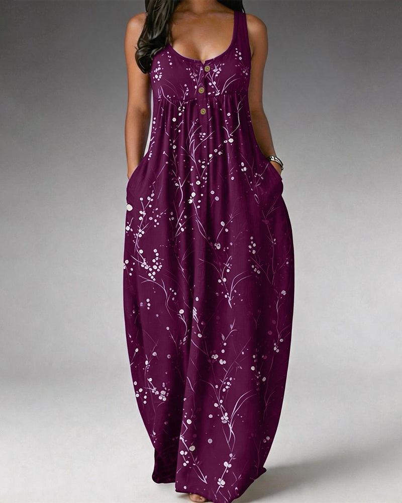 Robe Sans Manches Bouton Tricot Imprimé