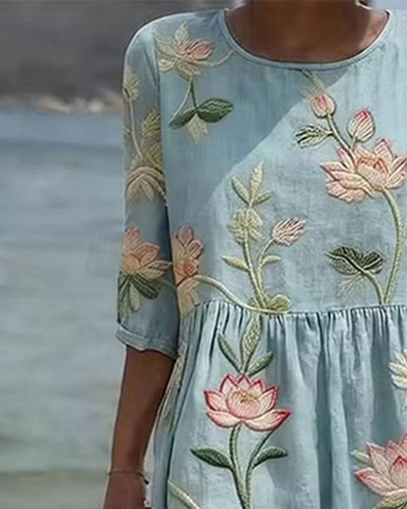 Robe Florale Col Rond