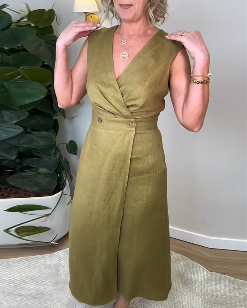 Robe Décontractée Sans Manches Col En V