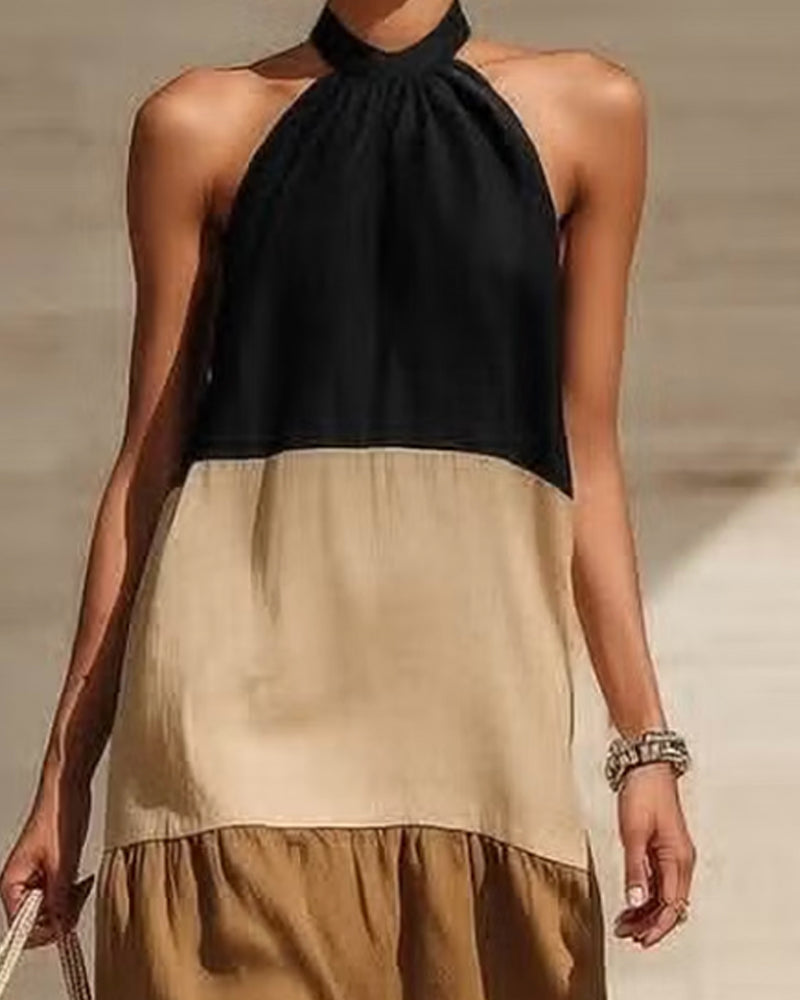 Robes Halter Off-Shoulder Patchwork Colorblock