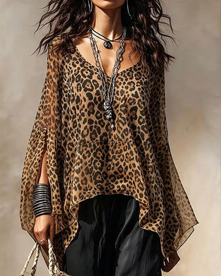 Blouse Col V Léopard Irrégulière