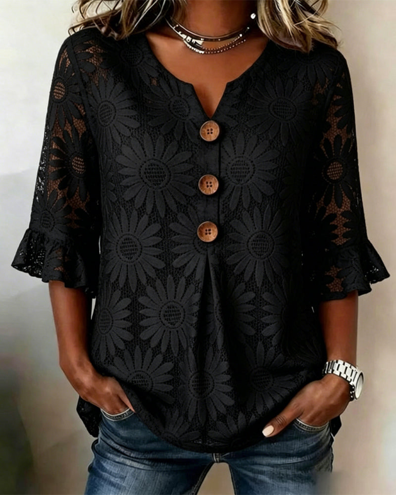 Blouse À Imprimé Marguerite Et Manches À Volants