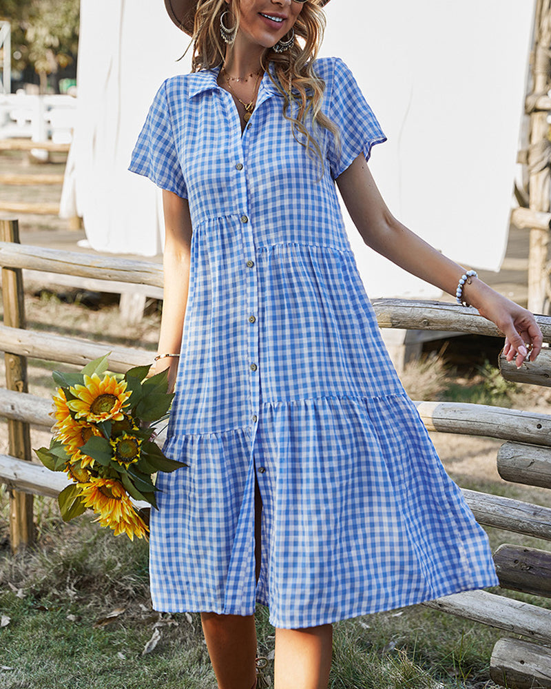 Robe chemise décontractée à carreaux