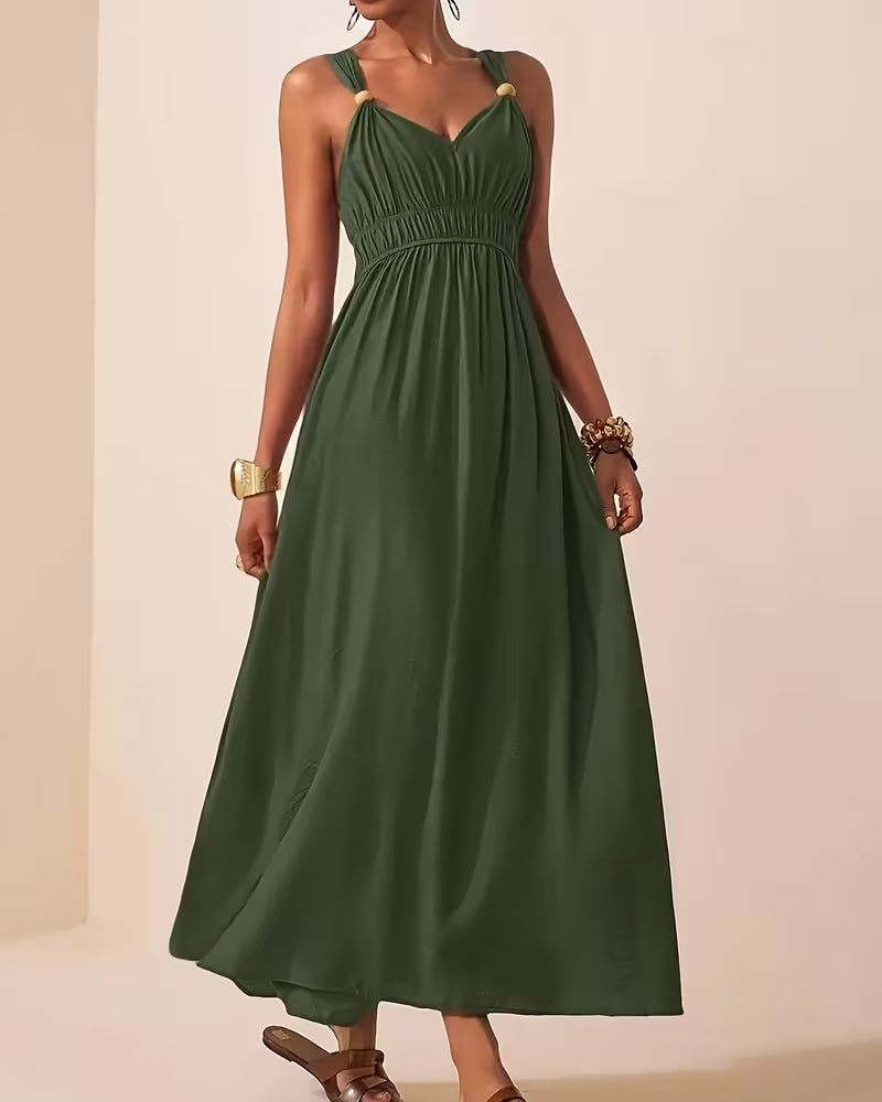 Robe Sans Manches Froncée Bretelle Taille-Cintrante