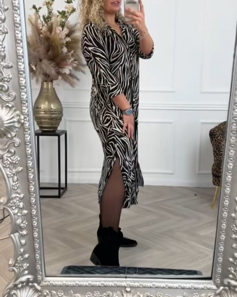 Robe décontractée à revers imprimé zèbre