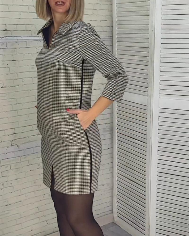 Robe avec col V, manches longues et fente