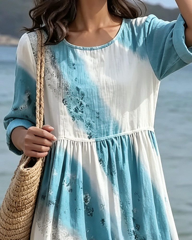 Robe Col Rond Bloc De Couleur Rayure