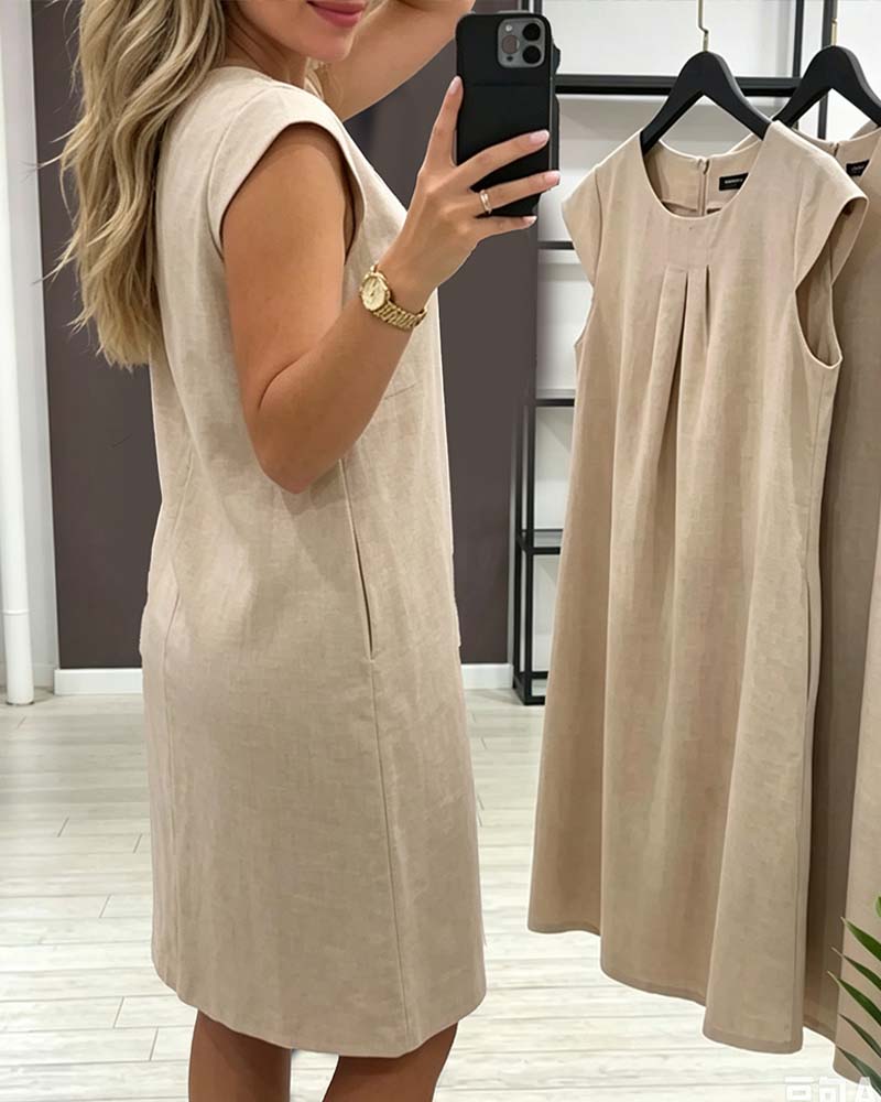 Robe Manche Papillon Col Rond Fourreau