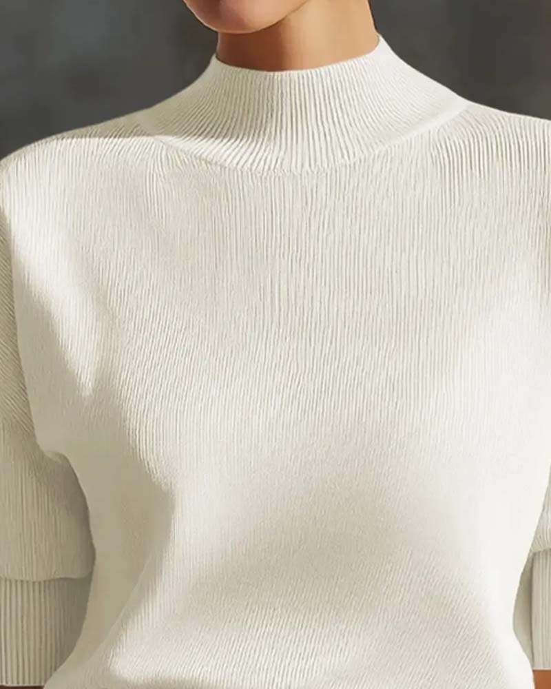 Pull-Over Col Mi-Roulé Manche Bouffante