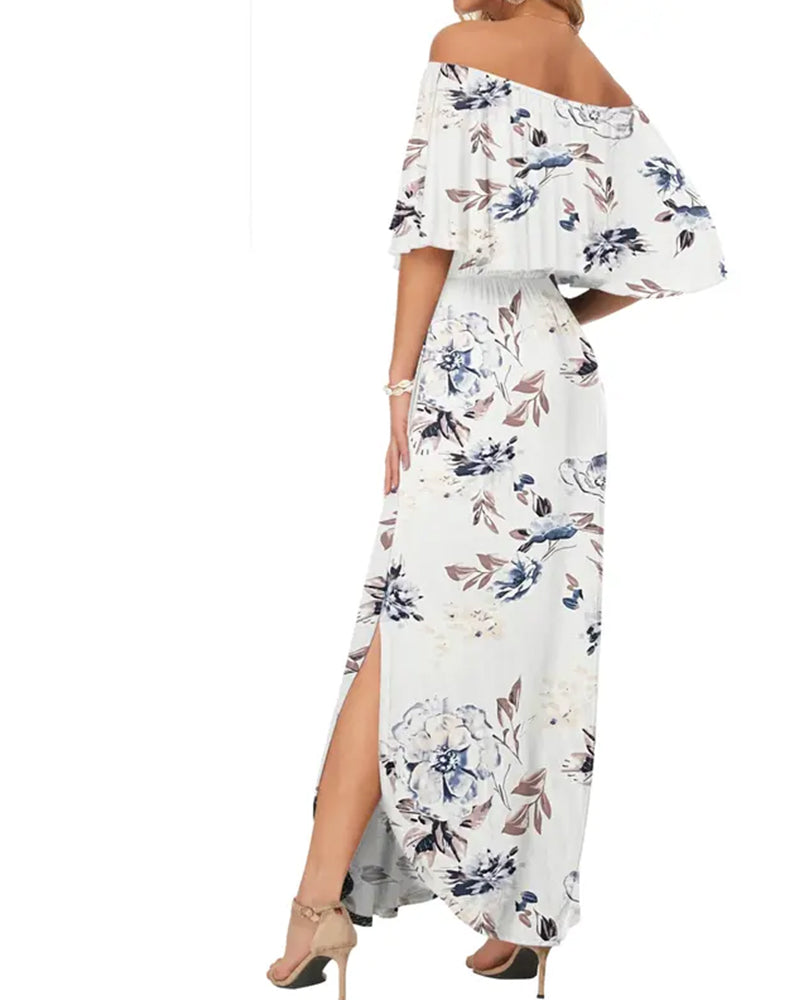 Robe Élégante Lavage À L'encre Fleurie Maxi