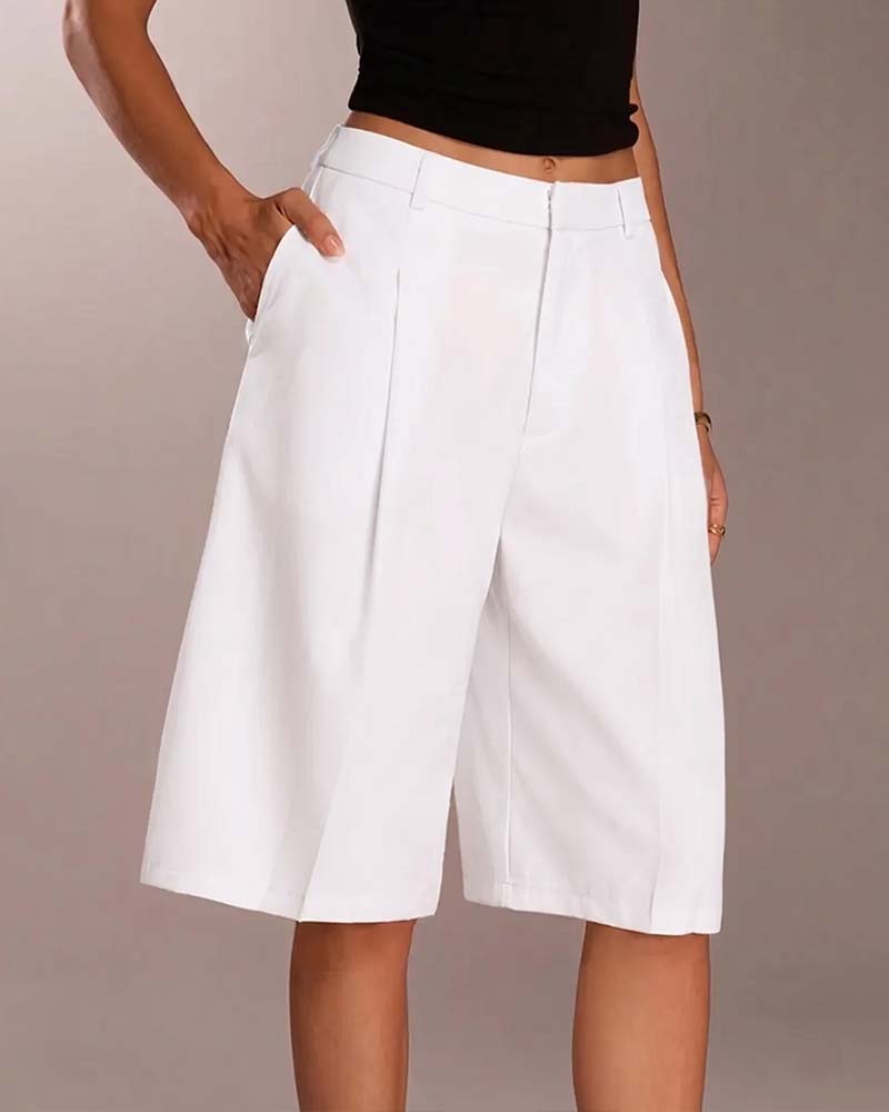 Blazer Pantalon Bermuda Jambe Droite Poche Décontracté