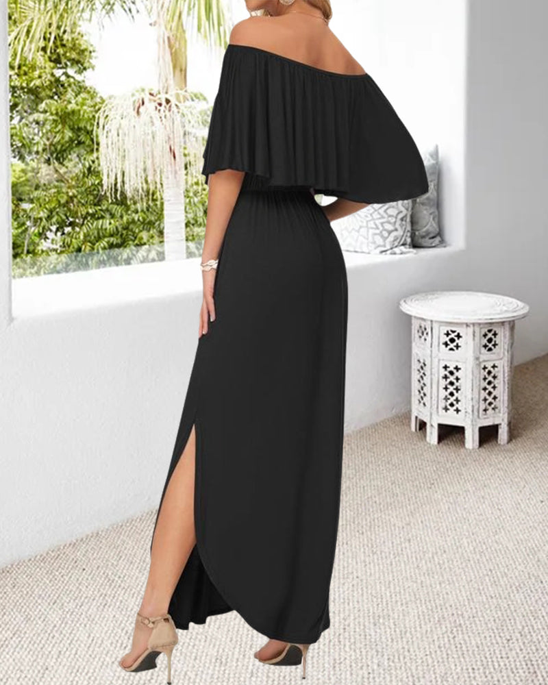 Robe Off-Shoulder Volant Fente
