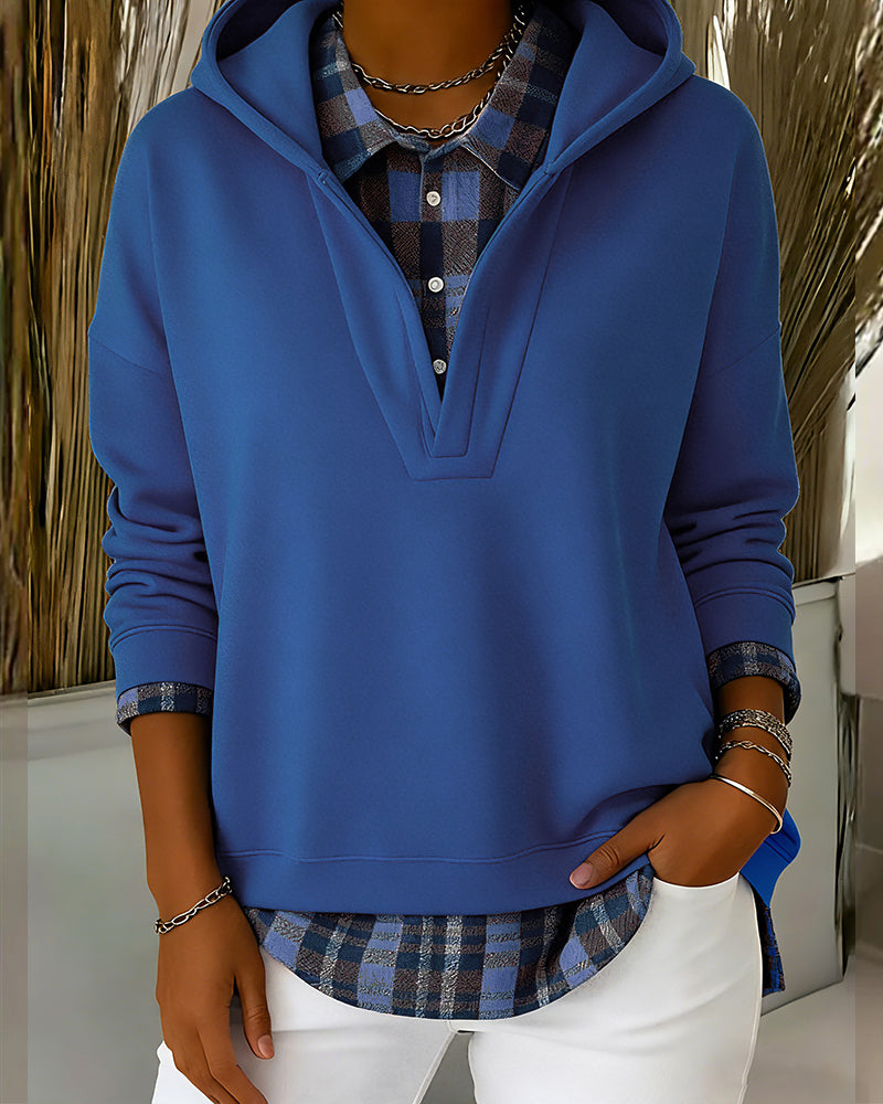 Sweat À Capuche Effet Deux-En-Un Patchwork À Carreaux