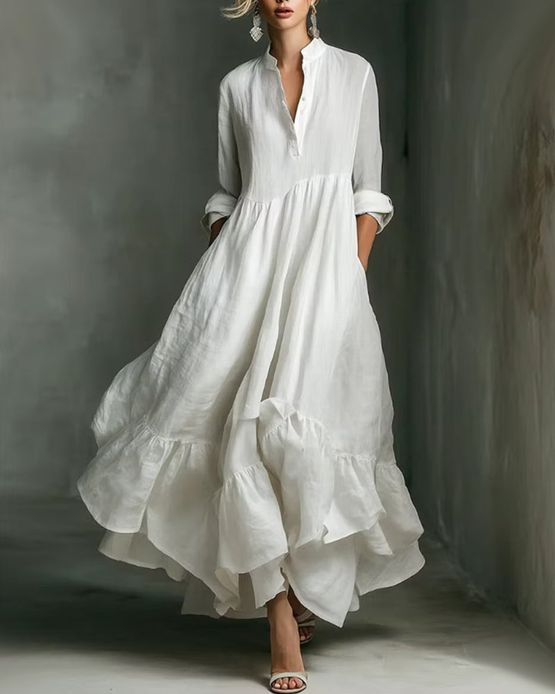 Robe Col Mandarine Demi Bouton Ligne A