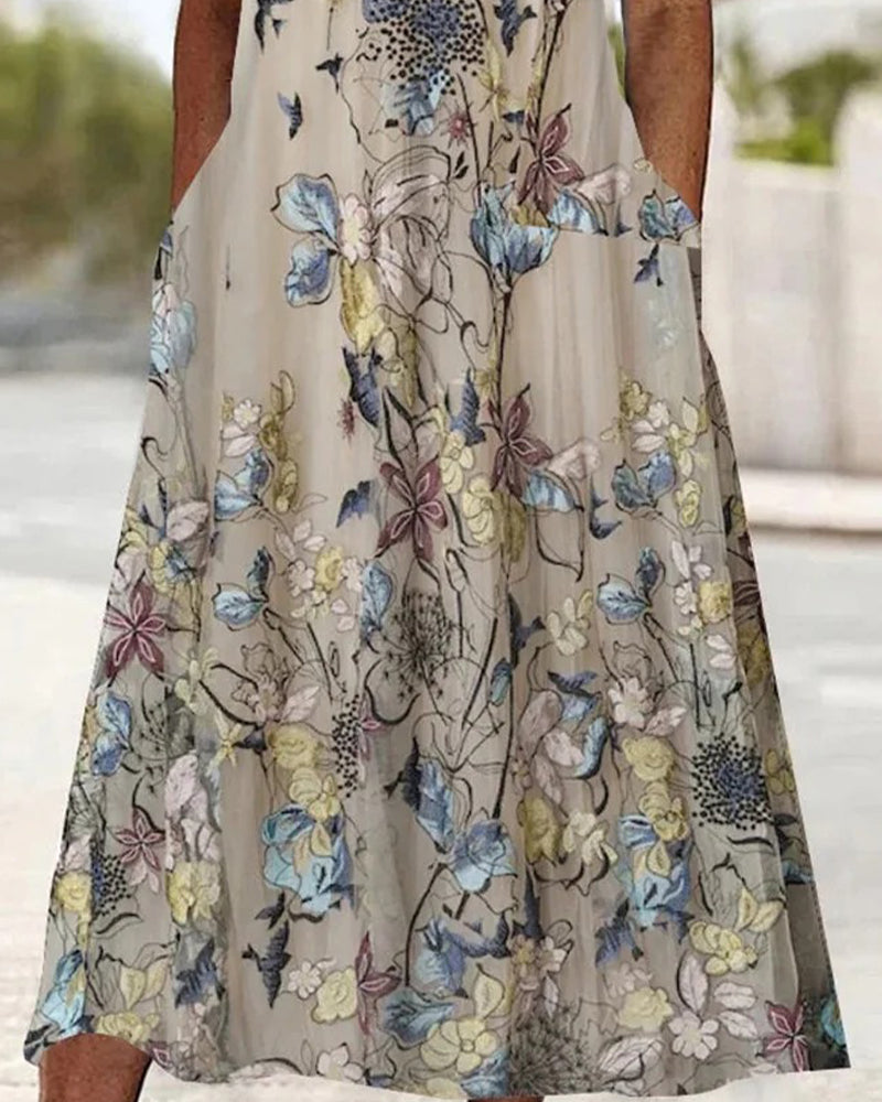 Robe Dentelle Patchwork Florale Oiseau Imprimé