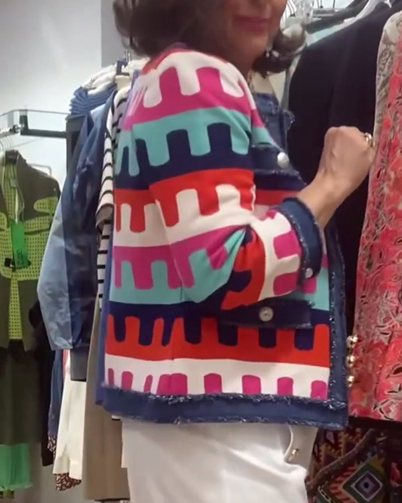 Veste imprimé coloré boutons bords francs