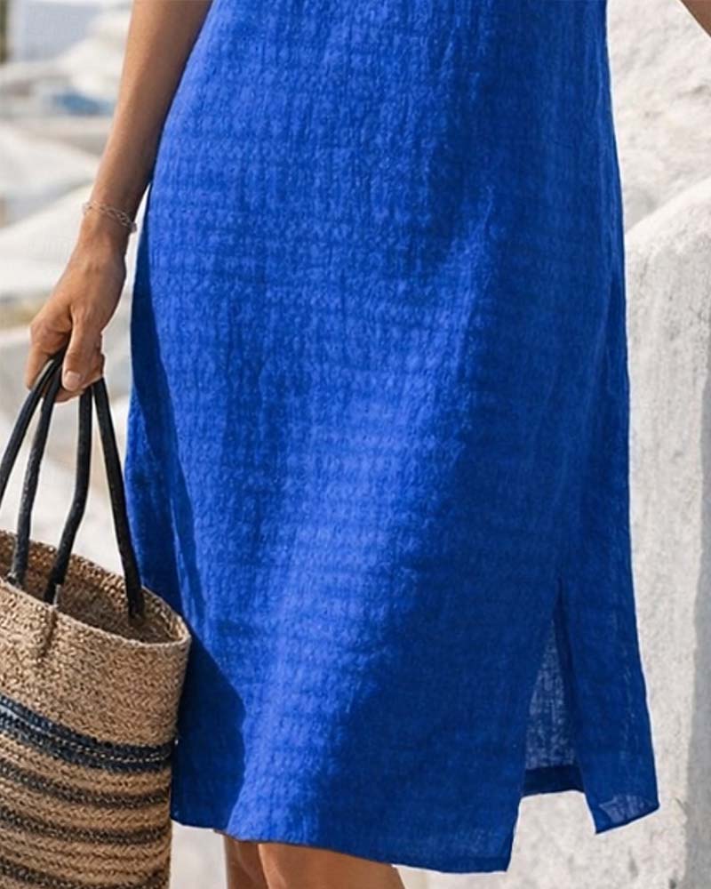 Robe Manches Courtes Fendue Droite