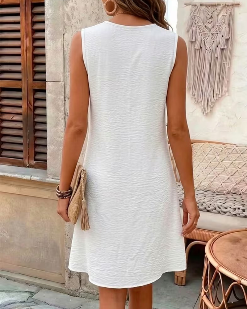 Robe Sans-Manches Dentelle Patchwork Courte