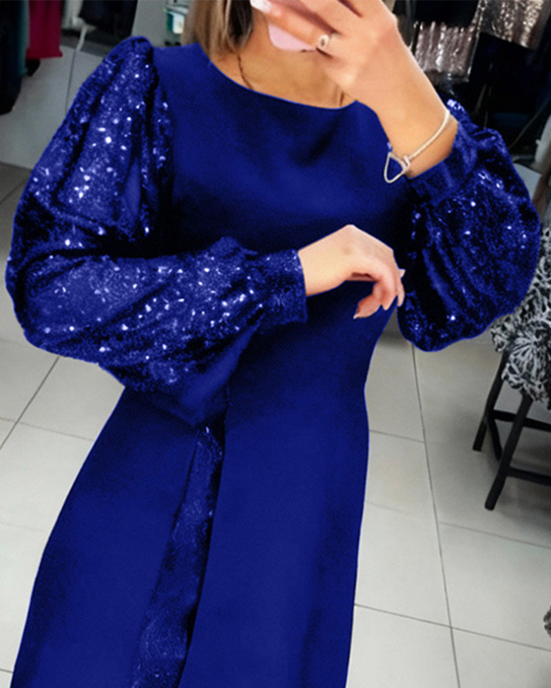 Robe Élégante À Manches Ballon Et Détails Patchwork