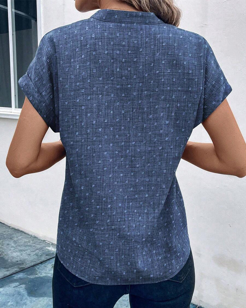 Blouse Col En V Imprimée À Manches Courtes
